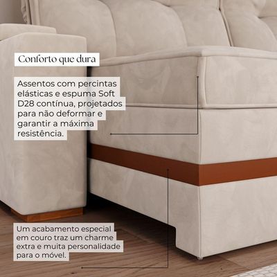Sofá Retrátil Reclinável 4 Lugares Mônaco 2,36m Veludo Creme