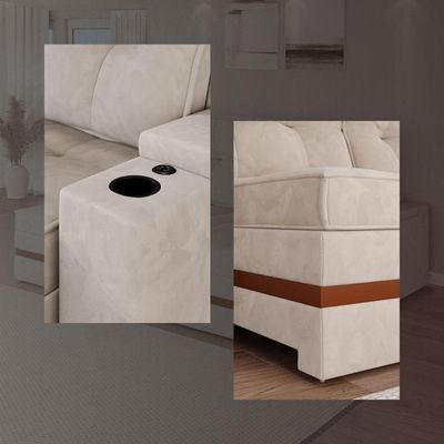 Sofá Retrátil Reclinável 4 Lugares Mônaco 2,36m Veludo Creme
