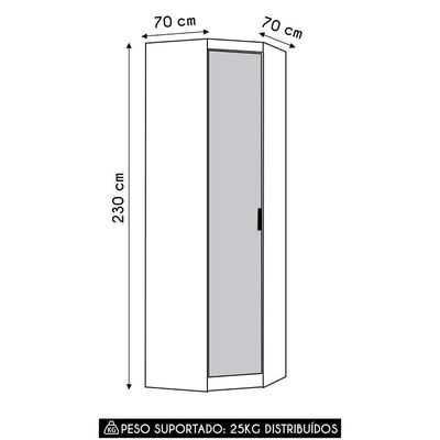 Guarda Roupa Canto Obliquo 70cm Espelho Taiga Branco L01 - Mpozenato