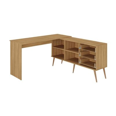 Mesa De Escritório Em L Com 3 Gavetas Porto Multimóveis Mp6046 Madeirado/preto