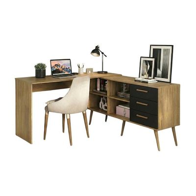Mesa De Escritório Em L Com 3 Gavetas Porto Multimóveis Mp6046 Madeirado/preto