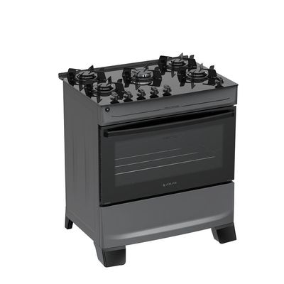 Fogão 5 Bocas Atlas Mônaco Top Glass Automático Mesa De Vidro Titanium Bivolt
