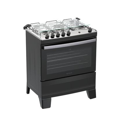 Fogão 5 Bocas Atlas Agile Up Automático Mesa Inox Preto Bivolt
