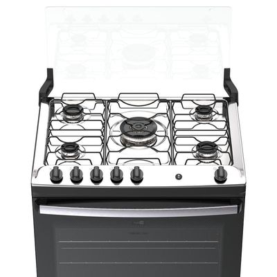 Fogão 5 Bocas Atlas Agile Up Automático Mesa Inox Preto Bivolt