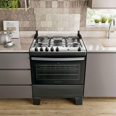 Fogão 5 Bocas Atlas Agile Up Automático Mesa Inox Preto Bivolt