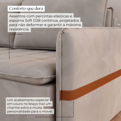 Sofá Cama Retrátil 3 Lugares Bárbara 1,80m Veludo Bege