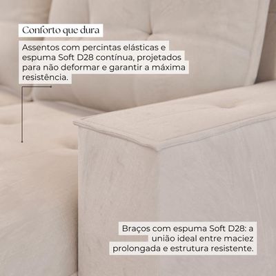 Sofá Retrátil Reclinável 3 Lugares Roma 2,20m Veludo Creme