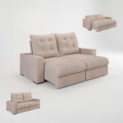 Sofá Retrátil Reclinável 3 Lugares Roma 2,20m Veludo Creme