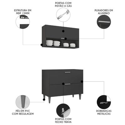 Armário De Cozinha Cp01 Para Pia 100cm Pérola Z34 Preto - Mpozenato