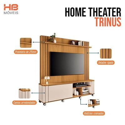 Estante Home Theater Trinus Cinamomo Off White Com Mesa De Centro Cadenza Off White Cinamomo - Hb Móveis