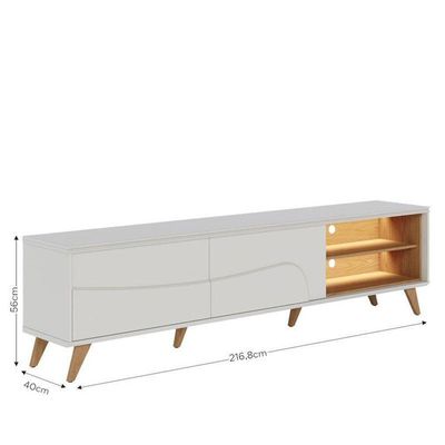 Rack Bancada Amalfi Com Pés Em Madeira E Aparador Buffet Jurerê Off White Matte Freijó - Colibri