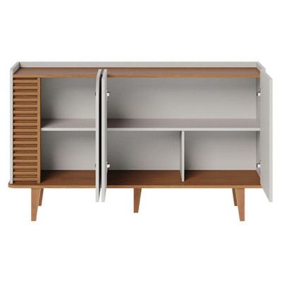 Rack Bancada Amalfi Com Pés Em Madeira E Aparador Buffet Jurerê Off White Matte Freijó - Colibri