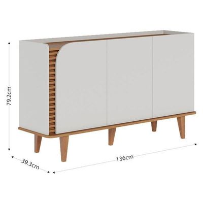 Rack Bancada Amalfi Com Pés Em Madeira E Aparador Buffet Jurerê Off White Matte Freijó - Colibri