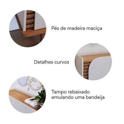 Rack Bancada Amalfi Com Pés Em Madeira E Aparador Buffet Jurerê Off White Matte Freijó - Colibri