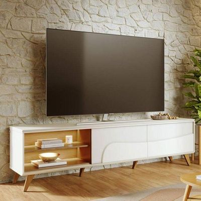 Rack Bancada Amalfi Com Pés Em Madeira E Aparador Buffet Jurerê Off White Matte Freijó - Colibri