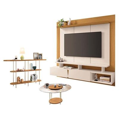 Home Suspenso Zenith Off White Cinamomo E Mesa De Centro Sky Com Tampo De Vidro E Aparador Infinity Cinamomo - Hb Móveis