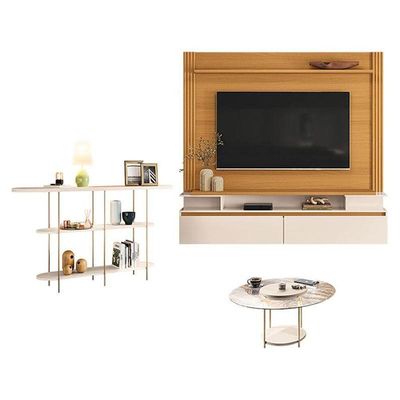 Home Suspenso Astor Cinamomo Off White E Mesa De Centro Sky Com Tampo De Vidro E Aparador Infinity Off White - Hb Móveis