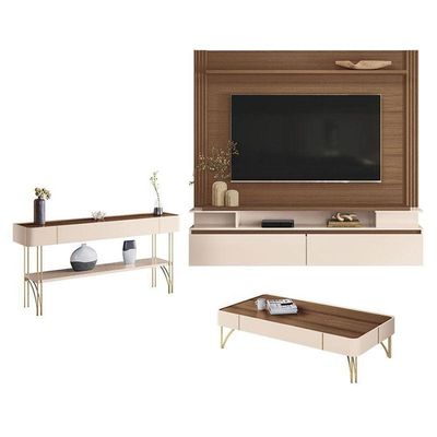 Home Suspenso Astor Castanho Off White Com Mesa De Centro Cadenza E Aparador Vivant Off White Castanho - Hb Móveis