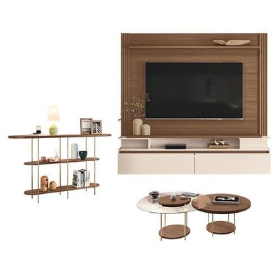 Home Suspenso Astor Castanho Off White Com Kit Mesa De Centro Sky E Aparador Infinity Castanho - Hb Móveis