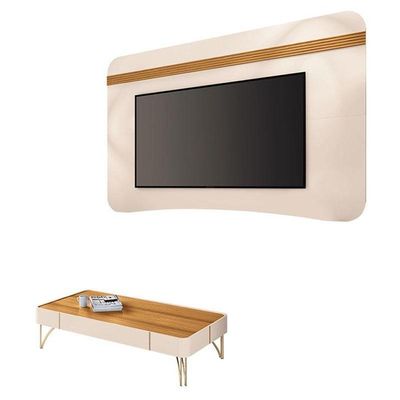 Painel Suspenso Armony Off White Cinamomo Com Mesa De Centro Cadenza Off White Cinamomo - Hb Móveis