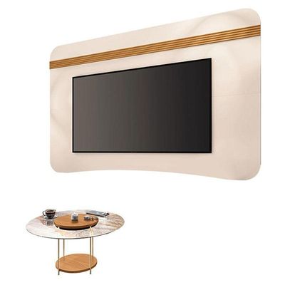 Painel Suspenso Armony Off White Cinamomo Com Mesa De Centro Sky Com Tampo De Vidro Cinamomo - Hb Móveis