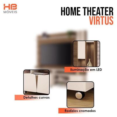 Estante Home Theater Virtus Castanho Off White Com Mesa De Centro Liz Off White - Hb Móveis