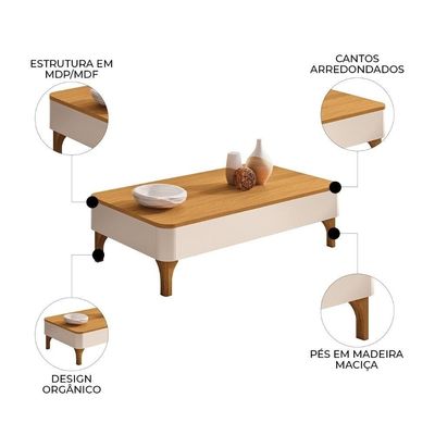 Aparador Sala De Estar Fiero E Mesa De Centro Liz Off/cinamomo - Hb Móveis