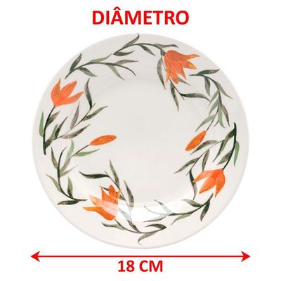 Kit Jogo Prato Sobremesa Lanche 10 Pessoas 10 Peças Lírios 18cm