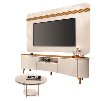 Rack Bancada Elara E Painel Armony Off White Cinamomo Com Mesa De Centro Sky Off White - Hb Móveis