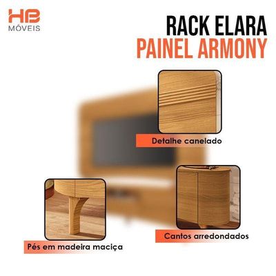 Rack Bancada Elara E Painel Armony Cinamomo Com Aparador Fiero Off White Cinamomo - Hb Móveis
