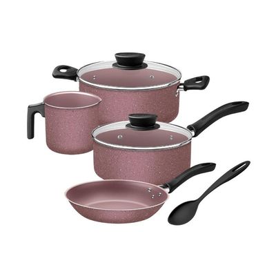 Jogo De Panelas 4 Peças Rosa Linz Antiaderente E Colher Tramontina