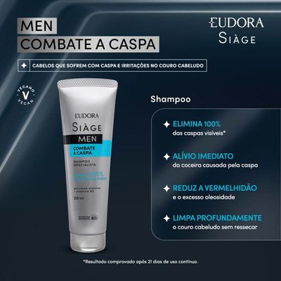 Kit 2 Shampoo Anticaspa Masculino Combate A Caspa 250ml Eudora Siàge