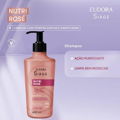 Kit 2 Refil De Shampoo Nutri Rosé Nutrição Raiz E Pontas 400ml Eudora Siàge