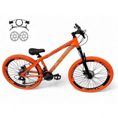 Bicicleta aro26 Vikingx Tuff Freio Hidráulico 21v Freeride Rodas Vmaxx Suspensão Pneu Flame laranja