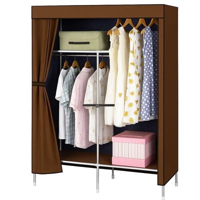 Guarda-roupa Portátil Dobrável com Cabideiro e 3 Prateleiras Organizadoras Sapateira Marrom