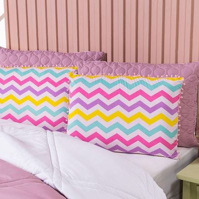 Kit Edredom King Menina Teen Rosa Com Almofadas Estampadas 07 Peças - Dupla Face Percal 300 Fios Cor Laço