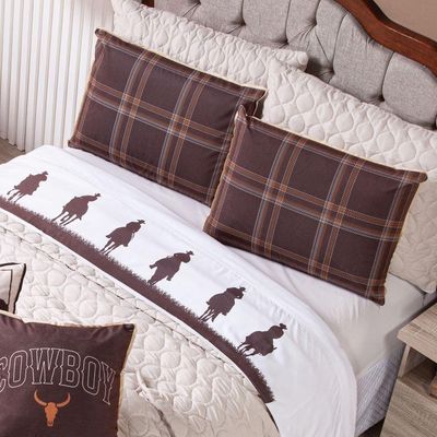 Kit Cobre Leito Colcha Queen Country Com Almofadas Estampadas 07 Peças - Dupla Face Percal 300 Fios Matelado Cor Caqui