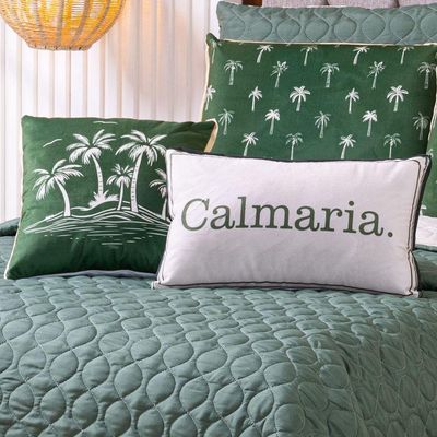 Kit Cobre Leito Colcha King Verano Com Almofadas Estampadas 07 Peças - Dupla Face Percal 300 Fios Matelado Cor Coqueiro