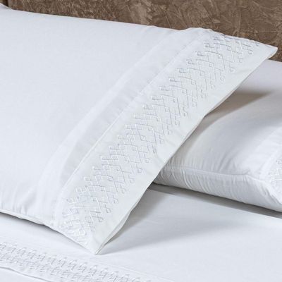 Jogo De Cama Lençol King Harmony Bordado Geométrico Percal 300 Fios Com Fronhas 04 Peças - Toque Acetinado Cor Branco