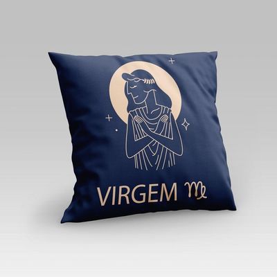 Capa De Almofada Estampada Signos Do Zodíaco Em Veludo Suede 45cm X 45cm - Decoração Astrologia Horóscopo Cor Virgem