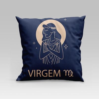 Capa De Almofada Estampada Signos Do Zodíaco Em Veludo Suede 45cm X 45cm - Decoração Astrologia Horóscopo Cor Virgem