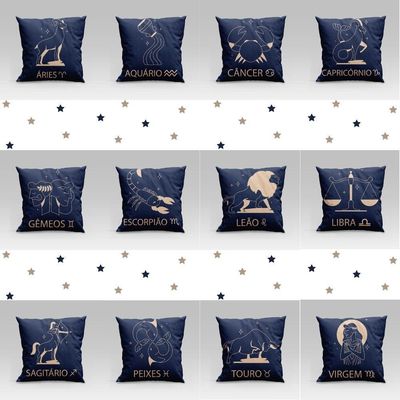 Capa De Almofada Estampada Signos Do Zodíaco Em Veludo Suede 45cm X 45cm - Decoração Astrologia Horóscopo Cor Virgem