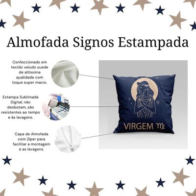 Capa De Almofada Estampada Signos Do Zodíaco Em Veludo Suede 45cm X 45cm - Decoração Astrologia Horóscopo Cor Virgem