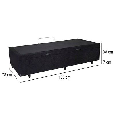 Cama Box Baú Solteiro Suede Mega Cama Preto 88x188x45cm