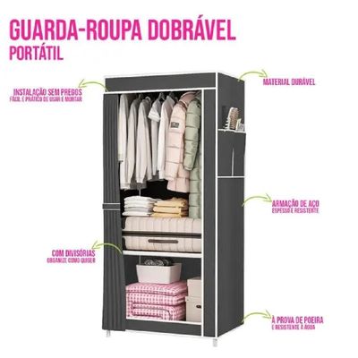 Organizador De Brinquedos E Roupas Armario Guarda Roupa Portatil Sapateira Prateleiras Quarto Toalha Roupa Cama Cinza
