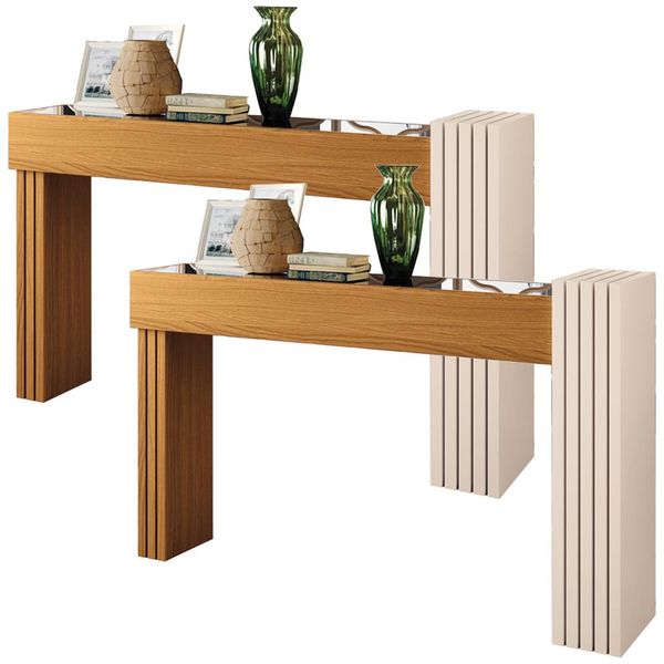 Kit 2 Aparadores Decorativos Sala Estar Espelhado Lord B01 Cinamomo Off White - Lyam Decor