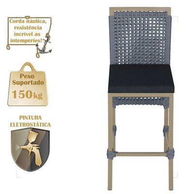 Mesa Bistro E 2 Banquetas Roma Fendi Corda Náutica 12 Prata