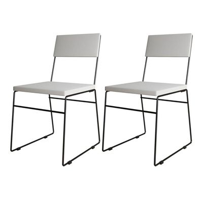 Kit 2 Cadeiras De Jantar Málaga Corino Base Preto Para Mesa Sala Cozinha E Decoração - Preto-branco