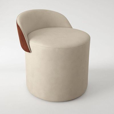 Puff Encosto Corino Redondo Suede Sala Penteadeira Quarto bege