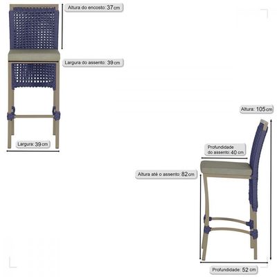 2 Banqueta Em Alumínio Roma Fendi Corda Náutica Tecido 8 Azul